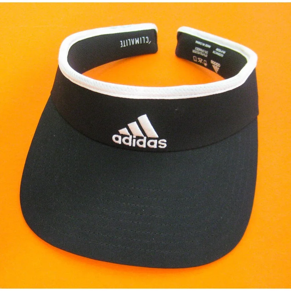 ADIDAS Black Visor Hat (Adult One Size) Logo ClimaLite Golf Tennis Walking
